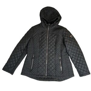 HFX Jacket Women's Black‎ Hooded Quilted Jacket Size XL Lightweight Zip Pockets